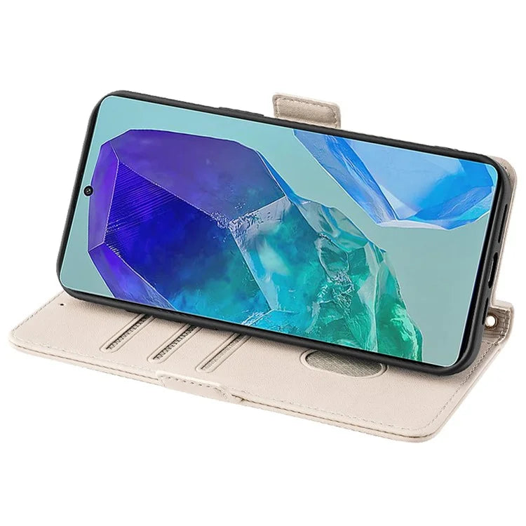 For Samsung Galaxy M55 5G / C55 5G / F55 5G Cover RFID Blocking Phone Wallet Protective Shell with 2 Straps