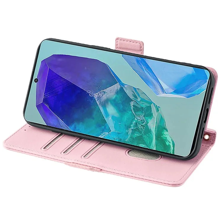 For Samsung Galaxy M55 5G / C55 5G / F55 5G Cover RFID Blocking Phone Wallet Protective Shell with 2 Straps