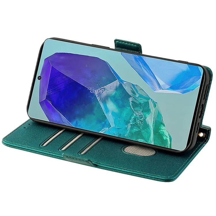 For Samsung Galaxy M55 5G / C55 5G / F55 5G Cover RFID Blocking Phone Wallet Protective Shell with 2 Straps