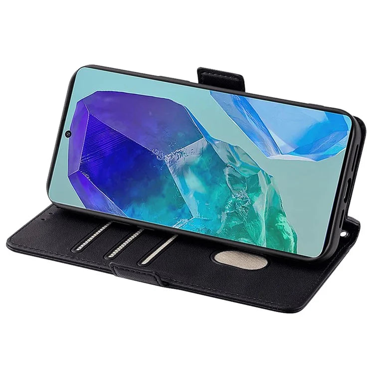 For Samsung Galaxy M55 5G / C55 5G / F55 5G Cover RFID Blocking Phone Wallet Protective Shell with 2 Straps