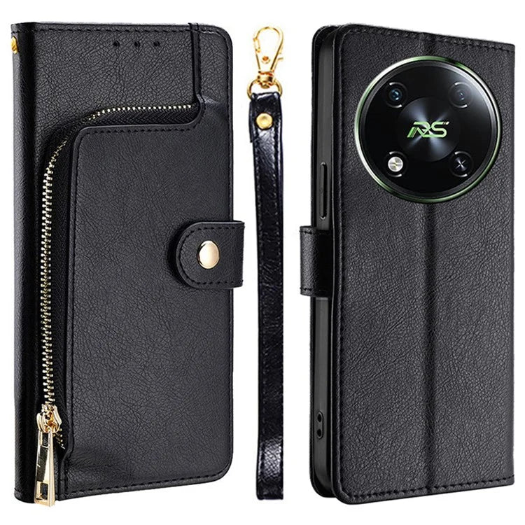 For itel RS4 4G Case PU Leather Magnetic Phone Shell with Zipper Pocket Wallet