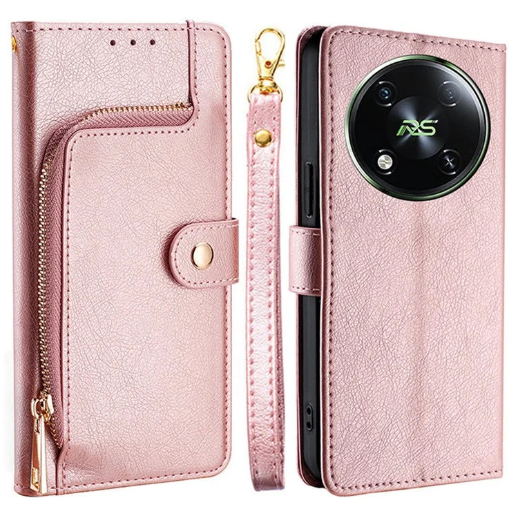 For itel RS4 4G Case PU Leather Magnetic Phone Shell with Zipper Pocket Wallet