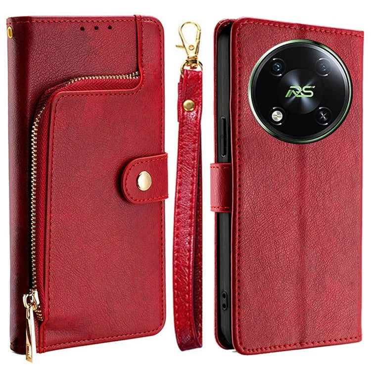 For itel RS4 4G Case PU Leather Magnetic Phone Shell with Zipper Pocket Wallet