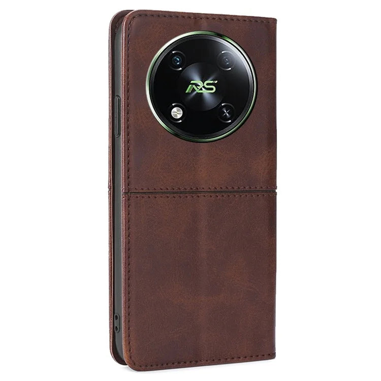 For itel RS4 4G Case Magnetic Absorption Cowhide Texture Phone Card Holder Cover