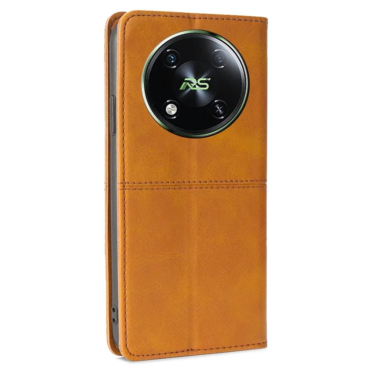 For itel RS4 4G Case Magnetic Absorption Cowhide Texture Phone Card Holder Cover