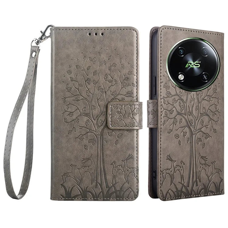 For itel RS4 4G Case Deer Tree PU Leather Wallet Stand Mobile Phone Cover