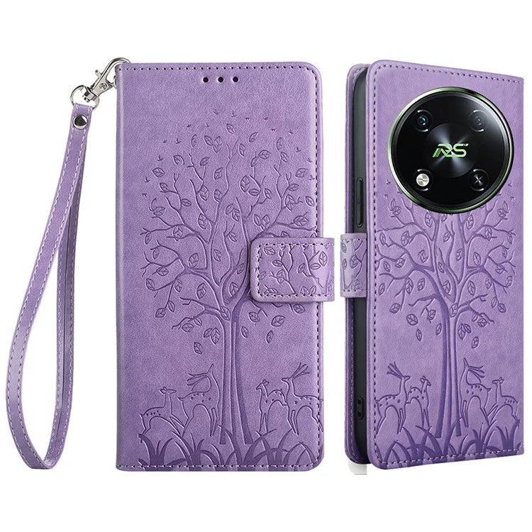 For itel RS4 4G Case Deer Tree PU Leather Wallet Stand Mobile Phone Cover