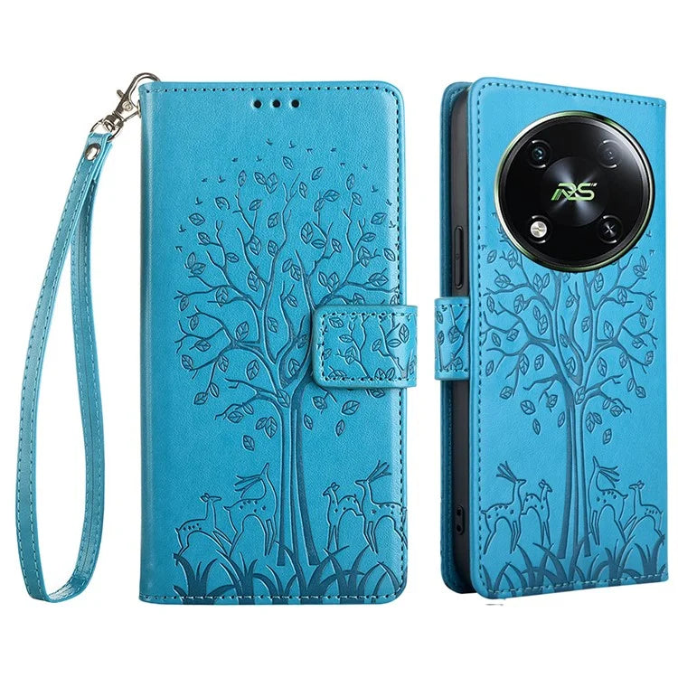 For itel RS4 4G Case Deer Tree PU Leather Wallet Stand Mobile Phone Cover