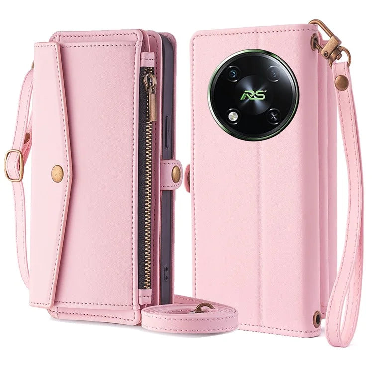 For itel RS4 4G Case Stand Wallet Handbag Phone Cover with Shoulder Strap