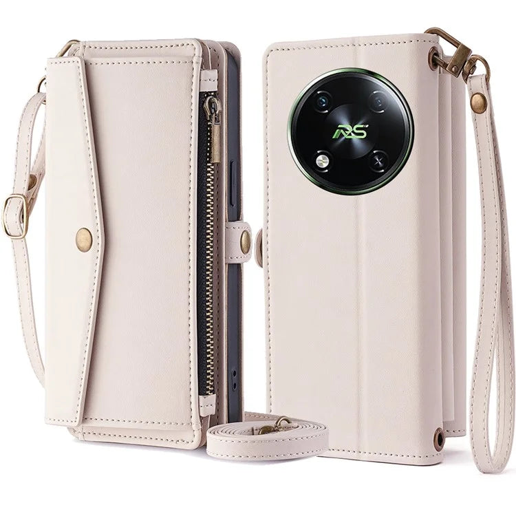 For itel RS4 4G Case Stand Wallet Handbag Phone Cover with Shoulder Strap