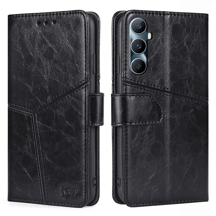 For Realme C65 4G Case PU Leather Geometric Splicing Stand Phone Cover