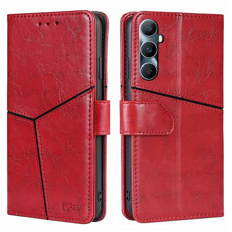 For Realme C65 4G Case PU Leather Geometric Splicing Stand Phone Cover