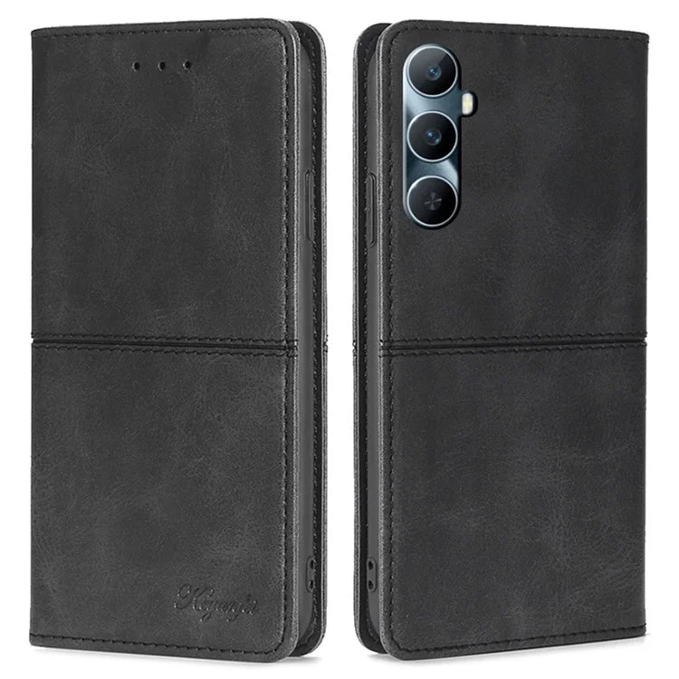 For Realme C65 4G Case Cowhide Texture PU Leather Phone Cover with Card Slots