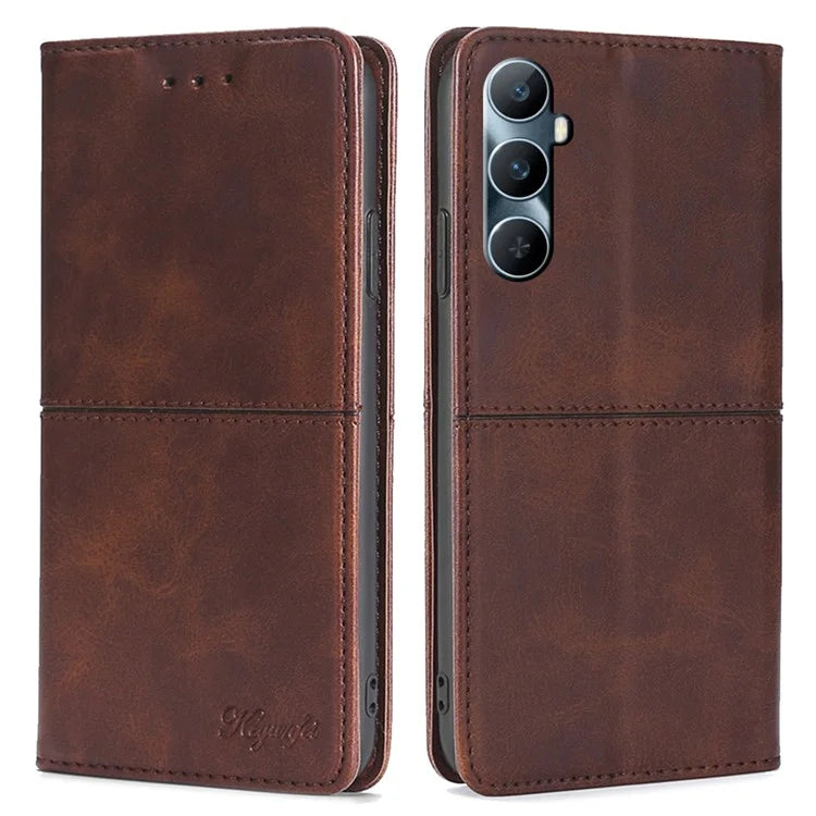 For Realme C65 4G Case Cowhide Texture PU Leather Phone Cover with Card Slots