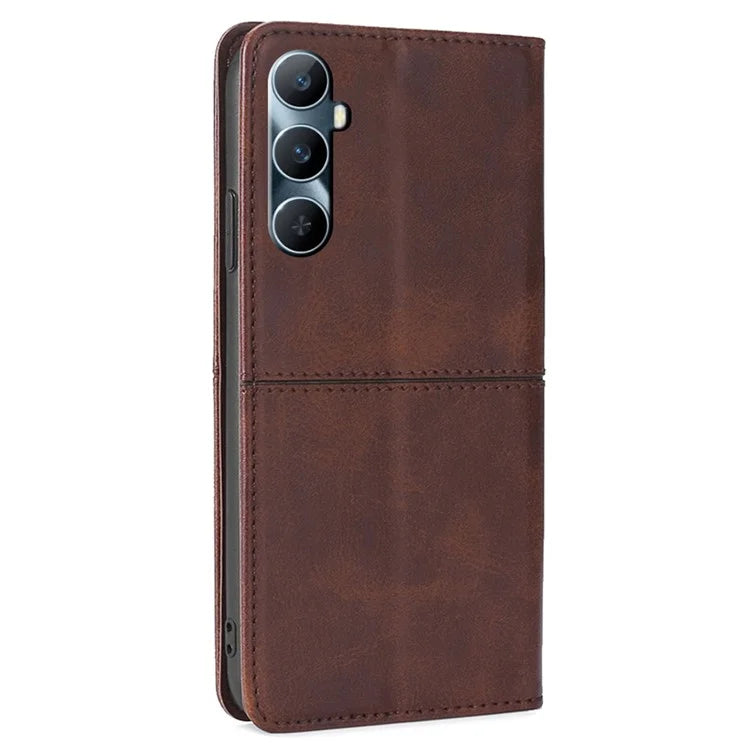 For Realme C65 4G Case Cowhide Texture PU Leather Phone Cover with Card Slots