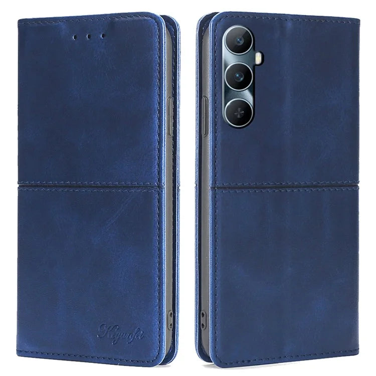 For Realme C65 4G Case Cowhide Texture PU Leather Phone Cover with Card Slots