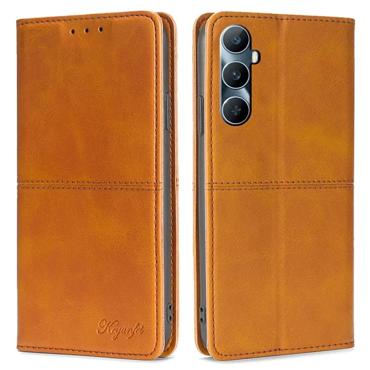 For Realme C65 4G Case Cowhide Texture PU Leather Phone Cover with Card Slots