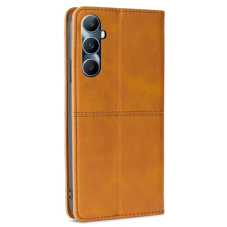 For Realme C65 4G Case Cowhide Texture PU Leather Phone Cover with Card Slots