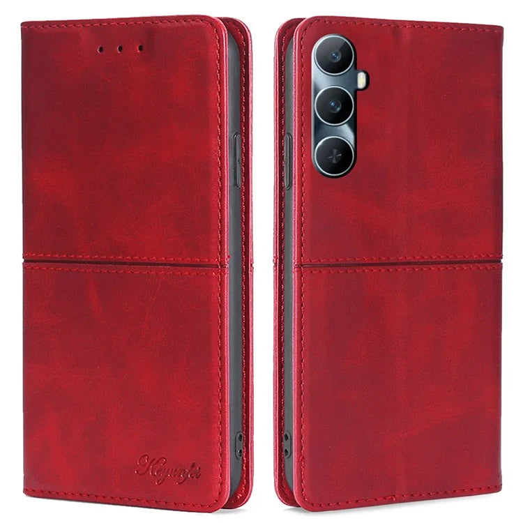 For Realme C65 4G Case Cowhide Texture PU Leather Phone Cover with Card Slots