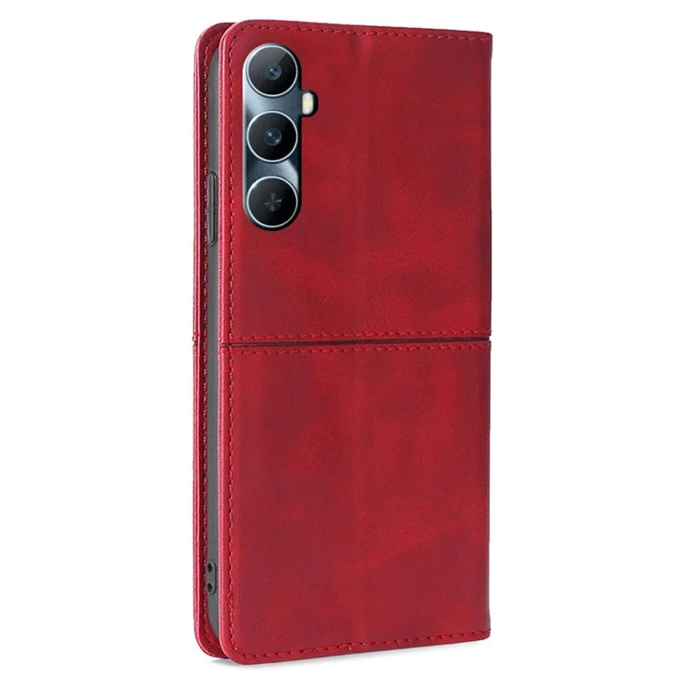For Realme C65 4G Case Cowhide Texture PU Leather Phone Cover with Card Slots