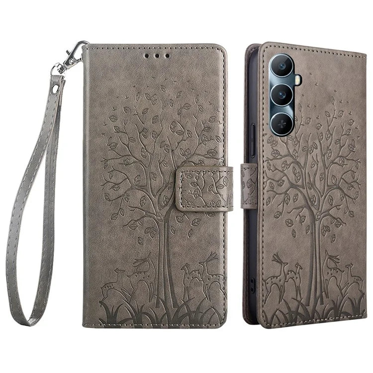 For Realme C65 4G Case Deer Tree Pattern PU Leather Wallet Stand Smartphone Cover