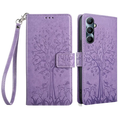 For Realme C65 4G Case Deer Tree Pattern PU Leather Wallet Stand Smartphone Cover