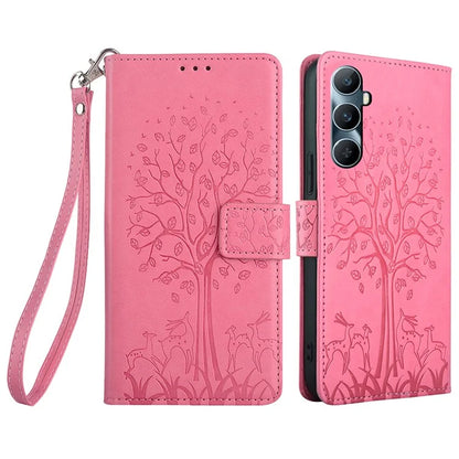 For Realme C65 4G Case Deer Tree Pattern PU Leather Wallet Stand Smartphone Cover