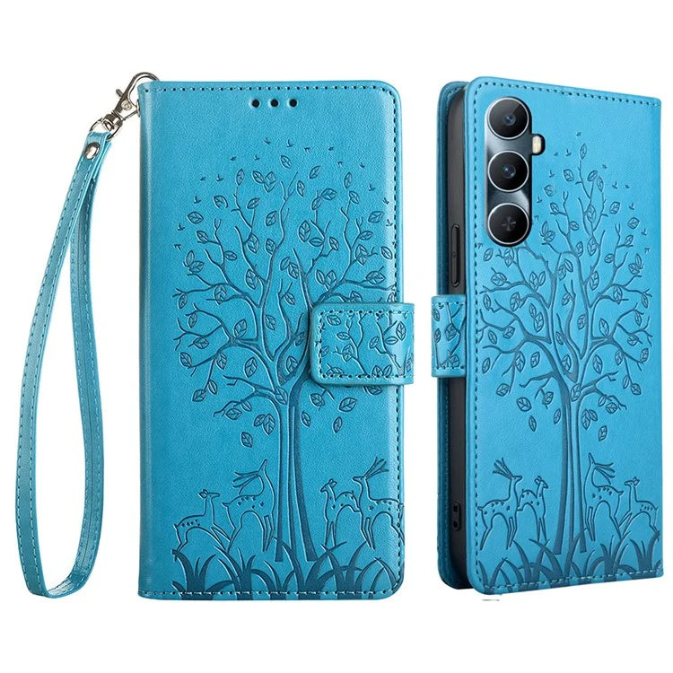 For Realme C65 4G Case Deer Tree Pattern PU Leather Wallet Stand Smartphone Cover