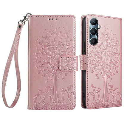 For Realme C65 4G Case Deer Tree Pattern PU Leather Wallet Stand Smartphone Cover