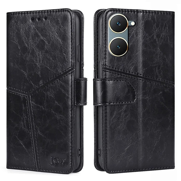 For vivo Y03 Case Geometric Splicing Leather Wallet Viewing Stand Phone Cover