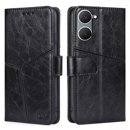 For vivo Y03 Case Geometric Splicing Leather Wallet Viewing Stand Phone Cover
