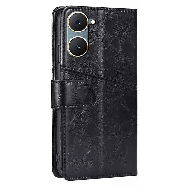 For vivo Y03 Case Geometric Splicing Leather Wallet Viewing Stand Phone Cover