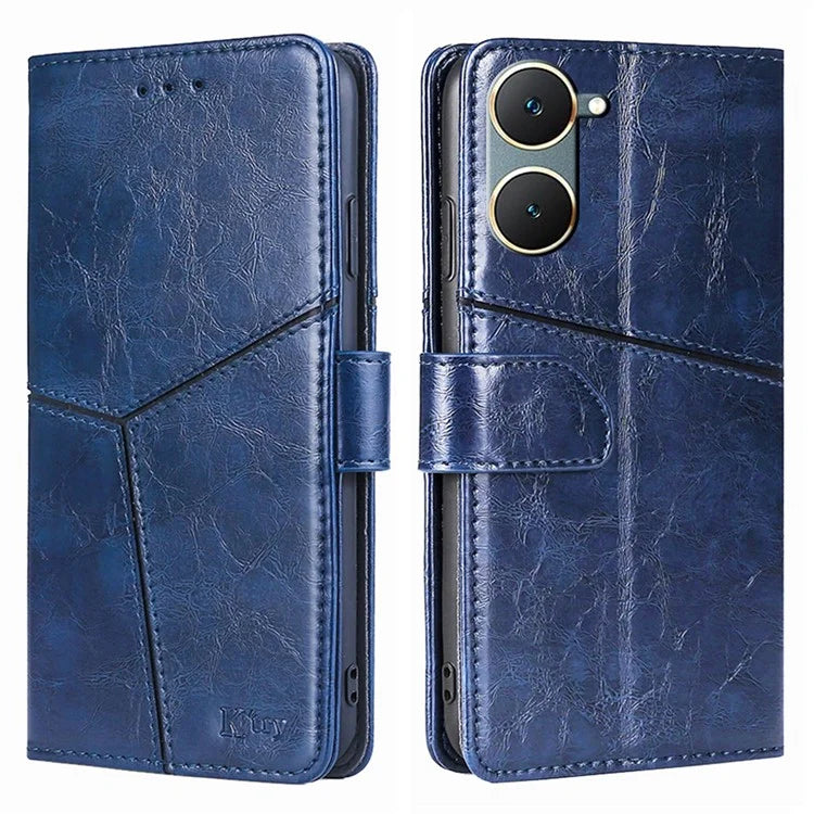 For vivo Y03 Case Geometric Splicing Leather Wallet Viewing Stand Phone Cover