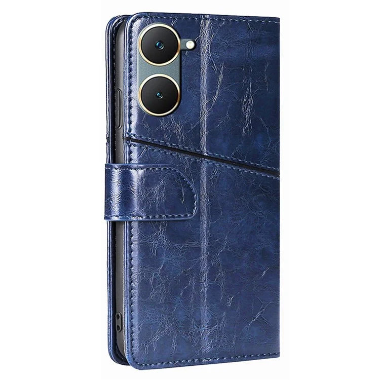 For vivo Y03 Case Geometric Splicing Leather Wallet Viewing Stand Phone Cover