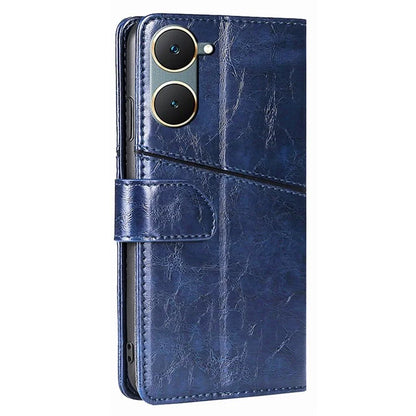 For vivo Y03 Case Geometric Splicing Leather Wallet Viewing Stand Phone Cover