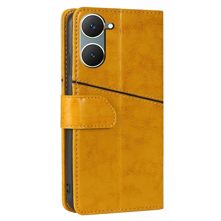 For vivo Y03 Case Geometric Splicing Leather Wallet Viewing Stand Phone Cover
