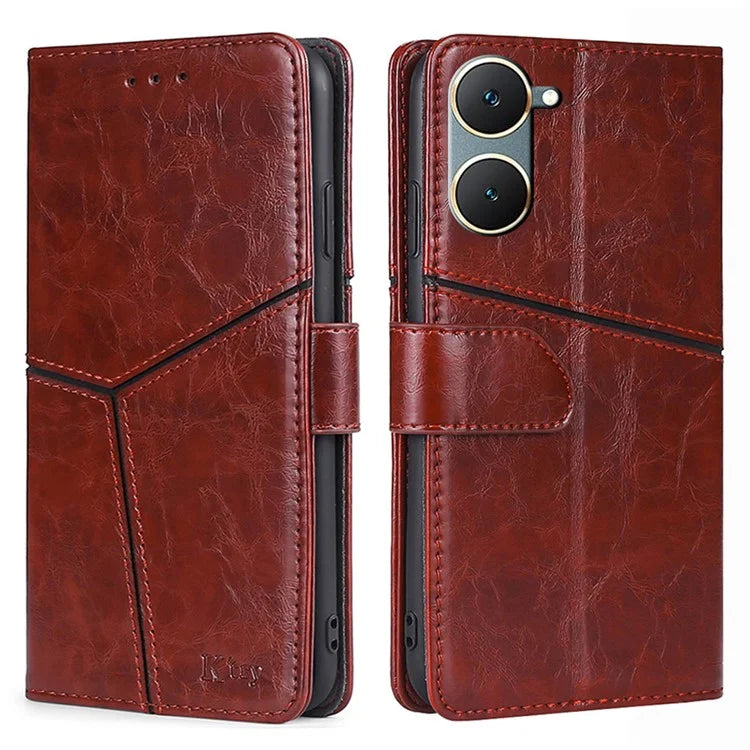 For vivo Y03 Case Geometric Splicing Leather Wallet Viewing Stand Phone Cover