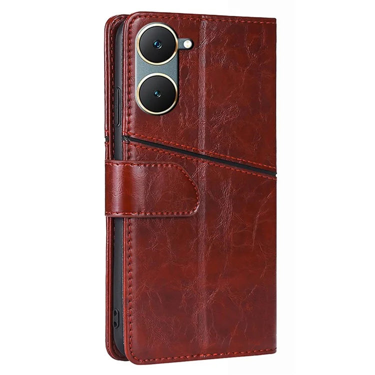 For vivo Y03 Case Geometric Splicing Leather Wallet Viewing Stand Phone Cover