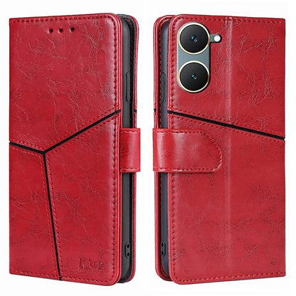 For vivo Y03 Case Geometric Splicing Leather Wallet Viewing Stand Phone Cover