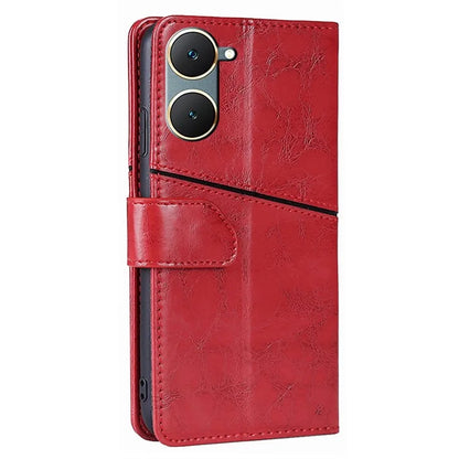 For vivo Y03 Case Geometric Splicing Leather Wallet Viewing Stand Phone Cover