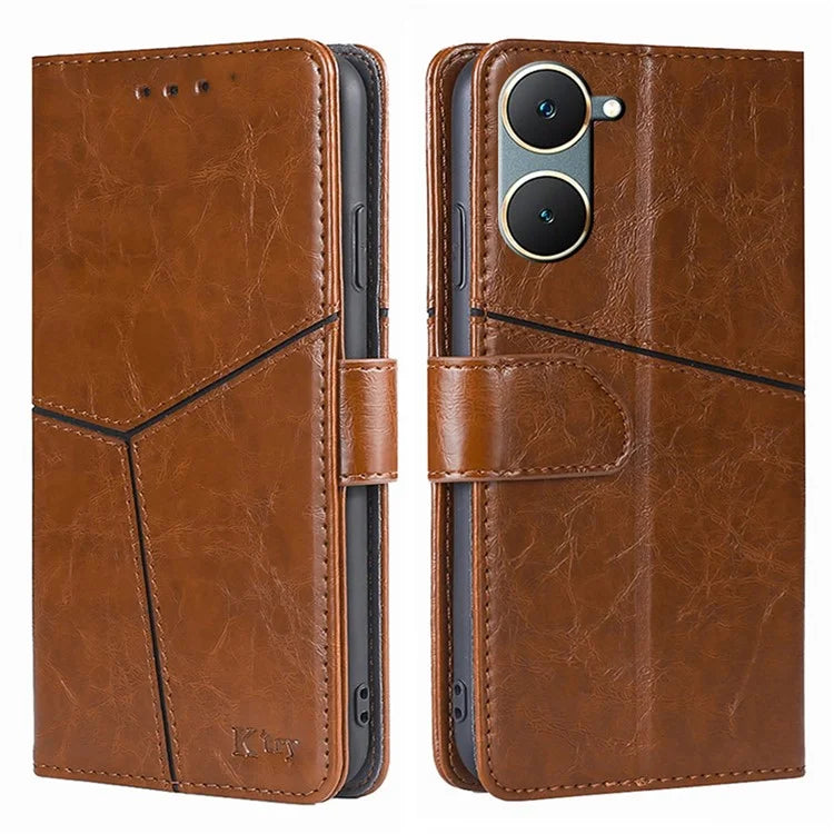 For vivo Y03 Case Geometric Splicing Leather Wallet Viewing Stand Phone Cover