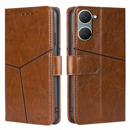 For vivo Y03 Case Geometric Splicing Leather Wallet Viewing Stand Phone Cover
