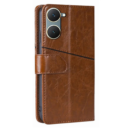 For vivo Y03 Case Geometric Splicing Leather Wallet Viewing Stand Phone Cover