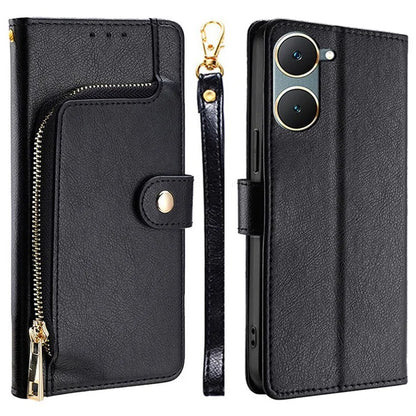 For vivo Y03 Case Bump Proof PU Leather Phone Shell with Zipper Pocket Wallet