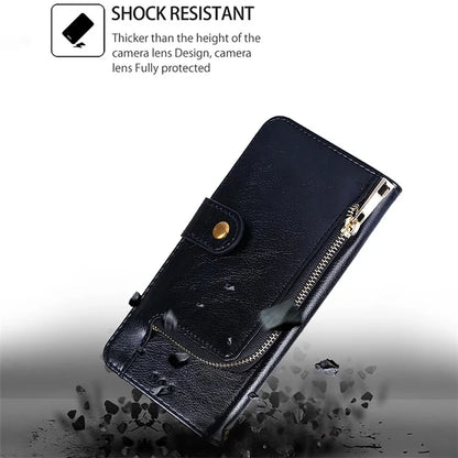 For Xiaomi Redmi Turbo 3 5G / Poco F6 5G Case PU Leather Card Holder Zipper Pocket Phone Cover with Wrist Strap