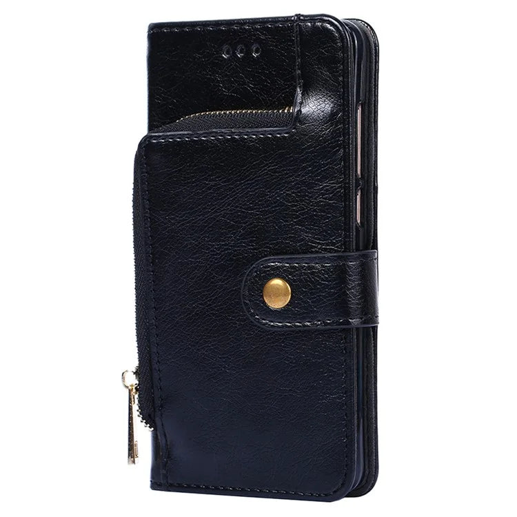 For Xiaomi Redmi Turbo 3 5G / Poco F6 5G Case PU Leather Card Holder Zipper Pocket Phone Cover with Wrist Strap