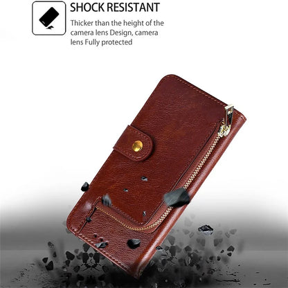For Xiaomi Redmi Turbo 3 5G / Poco F6 5G Case PU Leather Card Holder Zipper Pocket Phone Cover with Wrist Strap