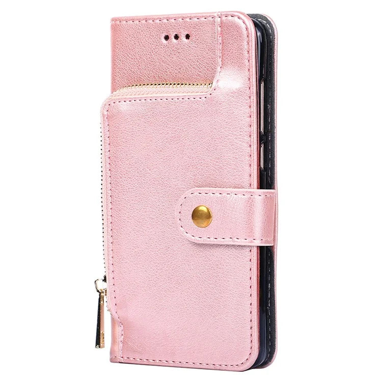 For Xiaomi Redmi Turbo 3 5G / Poco F6 5G Case PU Leather Card Holder Zipper Pocket Phone Cover with Wrist Strap