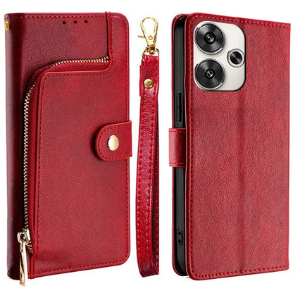 For Xiaomi Redmi Turbo 3 5G / Poco F6 5G Case PU Leather Card Holder Zipper Pocket Phone Cover with Wrist Strap