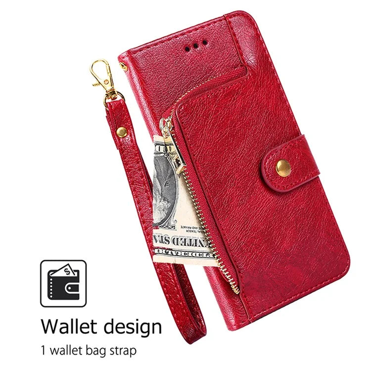 For Xiaomi Redmi Turbo 3 5G / Poco F6 5G Case PU Leather Card Holder Zipper Pocket Phone Cover with Wrist Strap
